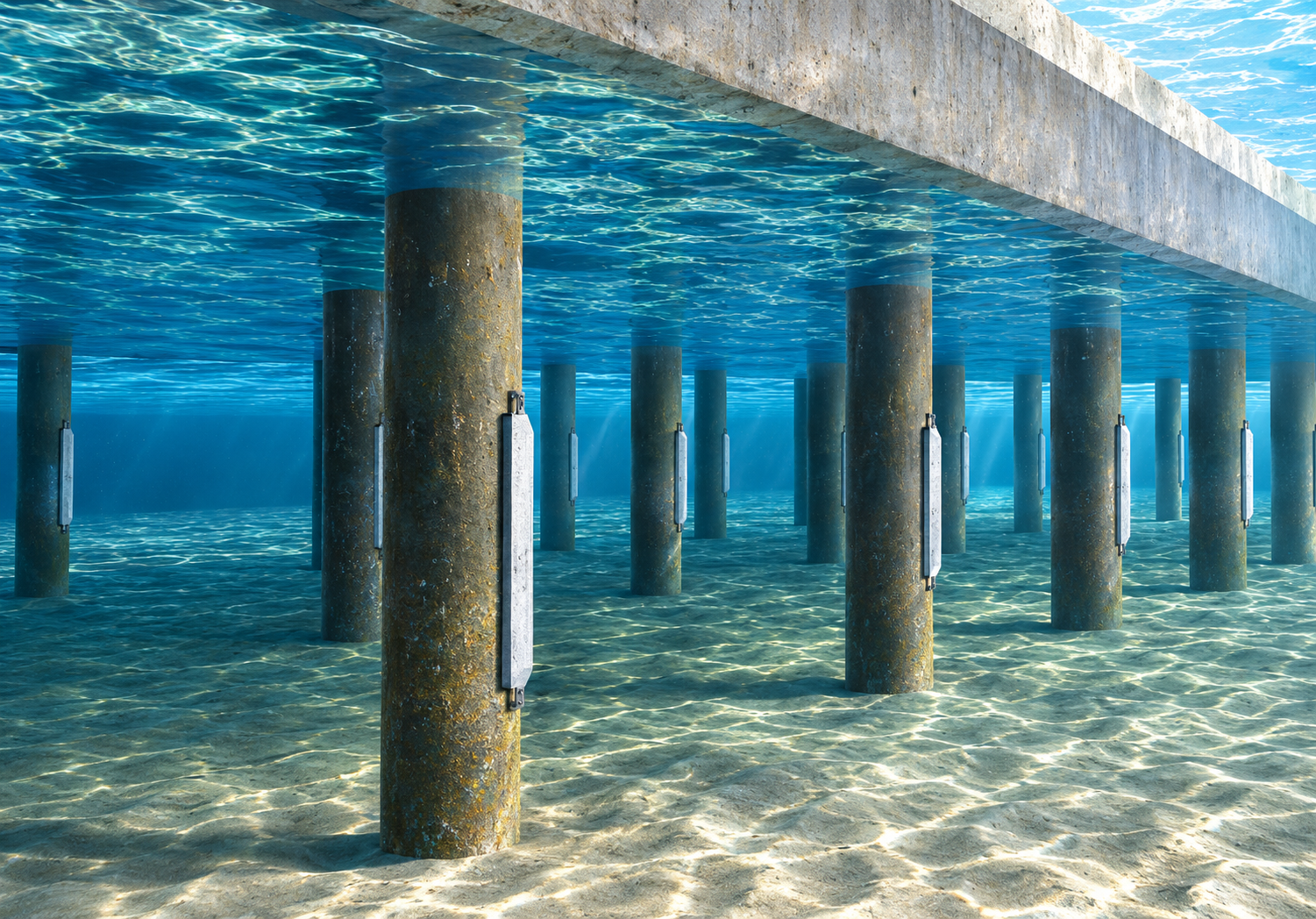Cathodic protection is generally most effective when steel remains in contact with seawater or another suitable electrolyte. Splash and atmospheric zones require additional corrosion control measures because they are not continuously immersed.
